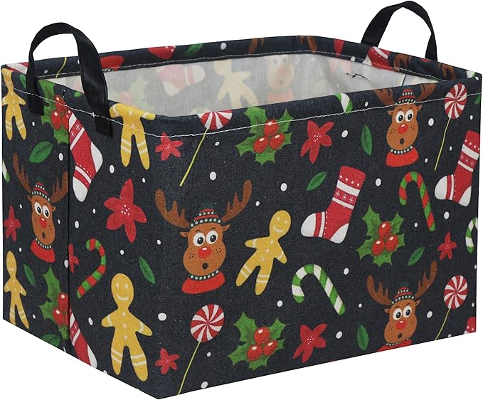 Rectangular Christmas Basket Tree Gift Baskets for Families Cute Baby Storage Bin Kids Storage Bin Toy Organizer Box Christmas Room Decor for Parties(Black)