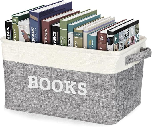 Lukeline Book Storage Baskets for Organizing, 15.5 x 11.6 x 9.4 Storage Basket for Books Cookbook and Recipe, Collapsible Storage Bin, Decorative Baskets for Home, Shelves, Classroom (BOOKS)