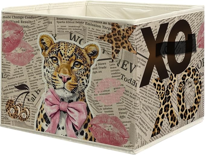 Stylish Retro Funky Cheetah Print Storage Box, Chic Luxury Y2k Leopard Fashion Foldable Storage Box/Laundry Basket With Handle, Suitable For Home, Bedroom, Office, Can Store Clothes, Toys, Books