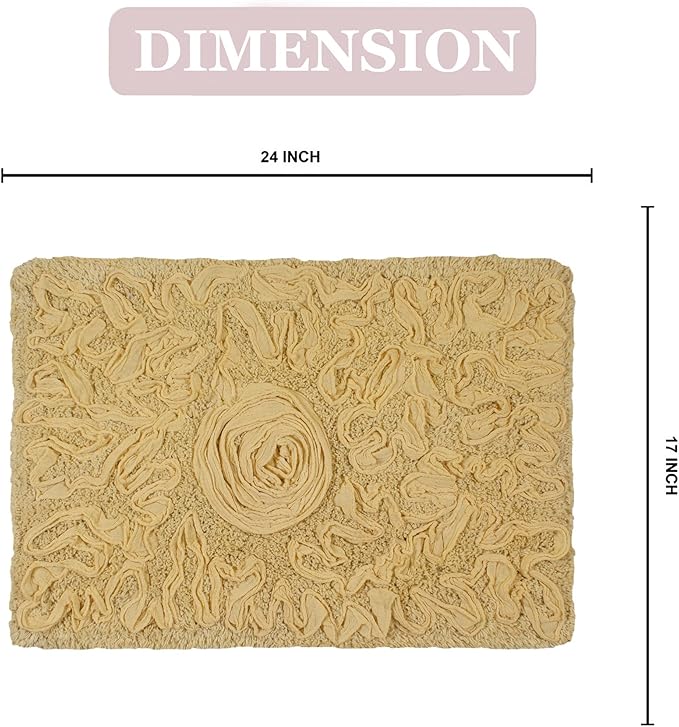 Home Weavers Bell Flower Collection 100% Cotton Tufted Bath Rugs, Extra Soft and Absorbent Bath Rugs, Non-Slip Bath Mats, Machine Washable, Bath Mats for Bathroom Floor, 17"x24" Rectangle, Yellow