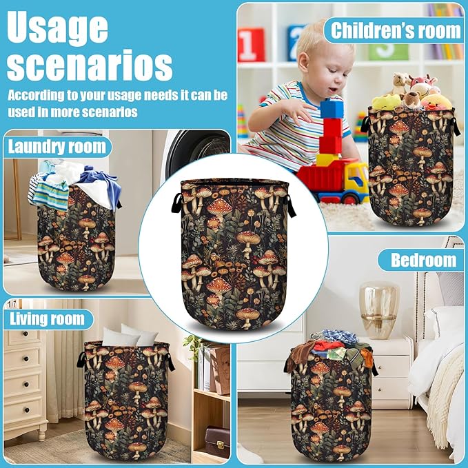 Mushroom Weed Laundry Basket, Laundry Hamper Collapsible Oxford Cloth with Handle Clothes Toy Storage Bin for Bathroom Laundry Room Bedroom 15.7 X 20 Inch