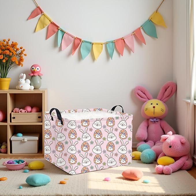 Easter Basket Bunny Pink Baby Girls Cute Kids Toy Storage Bin Organizer Shelf Book Rabbit Room Decor (Pink Rabbit)