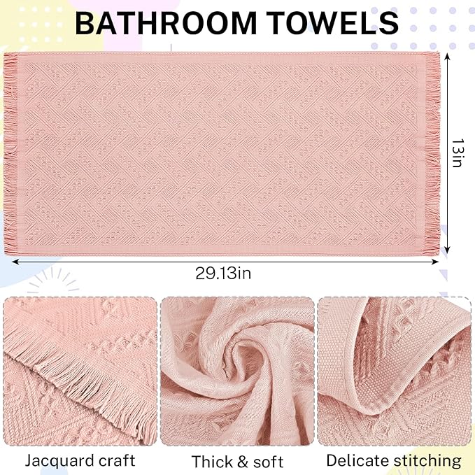 4-Pack Pink Luxury Decorative Bathroom Hand Towels – 13"x29.1" Boho Bath Hand Towels Set with Jacquard Weave & Fringe, Cotton Absorbent Soft Face Towels for Kitchen/Bathroom/Farmhouse