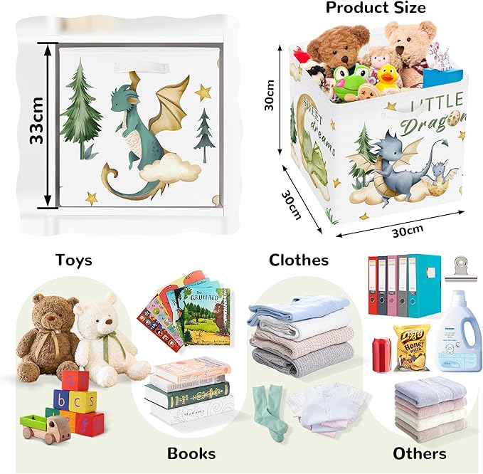 Clastyle 3 pcs Dinosaur Cube Storage Unit Boxes Volcano Kallax Box for Shelves Parents Storage Baskets for Book Clothes Toy Organizer, Dragon, 11.8x11.8x11.8 in