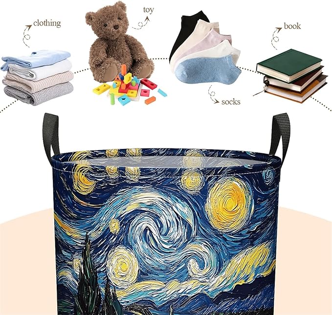 Laundry Hamper Night Sky Sunflowers, Large Canvas Collapsible Organizer Laundry Storage Basket for Nursery,Office,Toy Organizer,Home,Decor - 19.7" X 15.7 "
