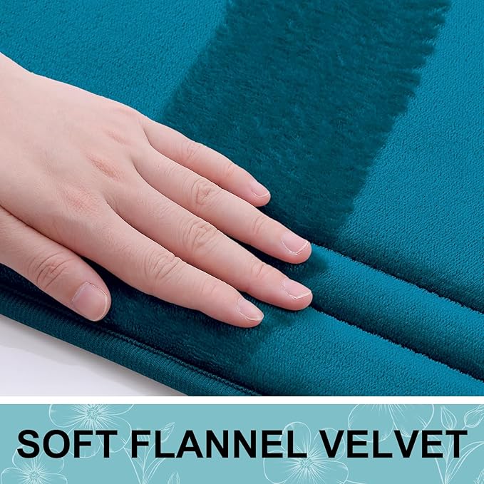 Grandaily Memory Foam Bath Mat Rug 24x16, Ultra Soft, Non-Slip and Absorbent Bathroom Rugs, Machine Wash Dry, Comfortable Bath Carpet for Bathroom Floor, Tub and Shower, Peacock Blue