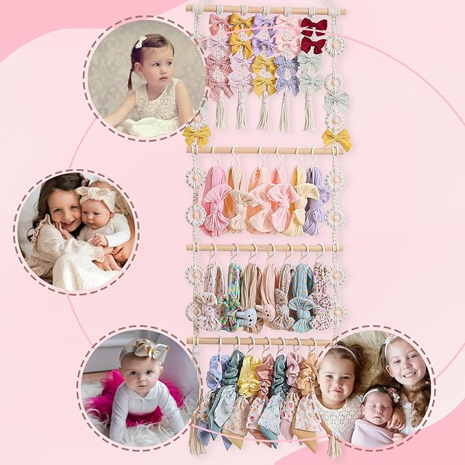 RDYEAAR Bow Organizer for Girls, Headband Organizer for Baby Girl, Bow Hanger for Girls, White Baby Girl Nursery Decor, Toddler Hair Accessory Organizer，Hanging Organizer