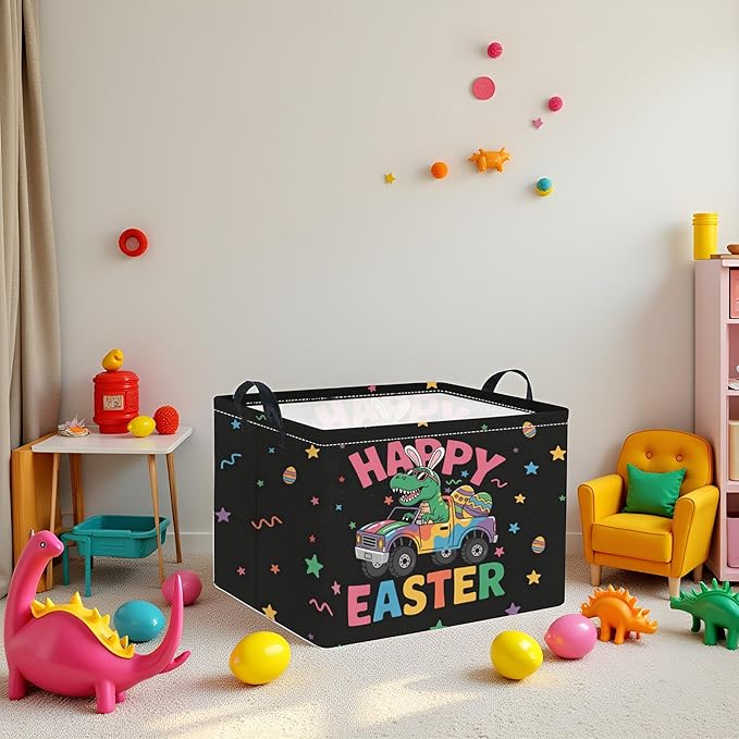 HIYAGON Rectangular Easter Basket Baby Girl Basket Fabric Storage Bin Organizer Box Room Decor(Cool Dinosaur)