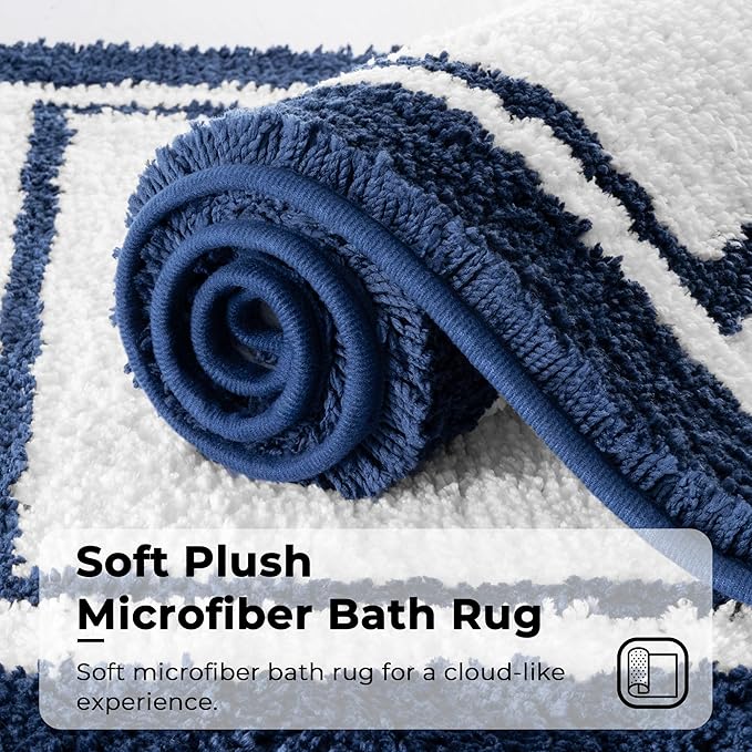 GRANNY SAYS Microfiber Bathroom Rugs Non Slip Washable, Water Absorbent Bathrooms Mats for Tub, Soft Bath Mats for Bathroom Floor & Shower, Bath Rug, 16" x 24", Navy Blue Bath Rugs