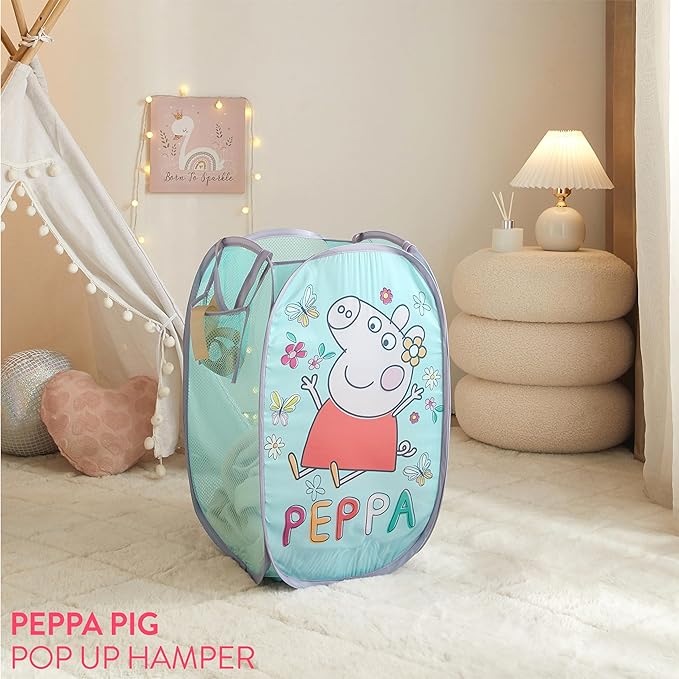 Peppa Pig Collapsible Laundry Basket, Lightweight Clothes Storage Organizer, Foldable Hamper for Bedroom & Playroom