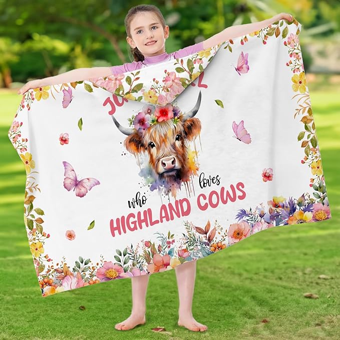 Highland Cow Hooded Bath Towels for Girls,Soft Cotton Swimming Shower Beach Blanket (Highland Cow)