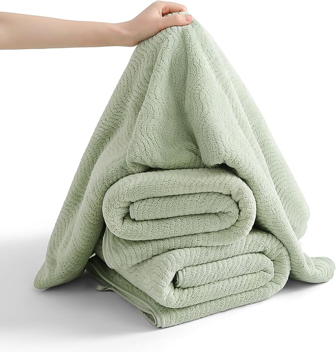 8 Piece Bath Towel Set Green|2 Oversized Large Bath Sheet,2 Hand Towels,4 Washcloths| Ultra Soft Cozy Bath Towel Set for Bathroom Hotel Gym Spa,Highly Absorbent & Quick Dry Bathroom Towel Collections