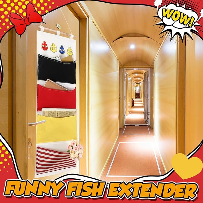 Fish Extender Cruise Gift Hanging Organizer with 4 Pockets and Iron on Anchor Patch Cabin Door Storage Bag 2026 Fe for Cruise Essentials Exchange Gift Pixie Dusting(Red,Blue,Black,Yellow)