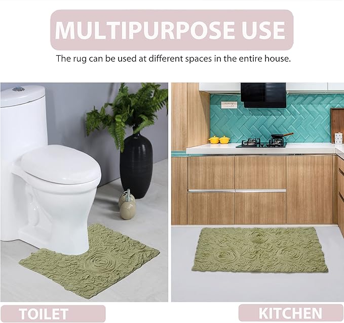 Home Weavers Bell Flower Collection 100% Cotton Tufted Bath Rugs, Extra Soft and Absorbent Bath Rugs, Non-Slip Bath Mats, Machine Washable, Bath Mats for Bathroom Floor, 24"x40" Rectangle, Green