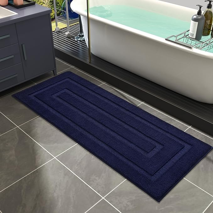 HOMORE Bathroom Runner Rug 24x54 Inch, Thick Soft and Absorbent Microfiber Bath Runner Rug, TPR Backing Non Slip Bath Mat, Washable Plush Bath Rug for Bathroom Floor Shower Tub Sink, Navy Blue