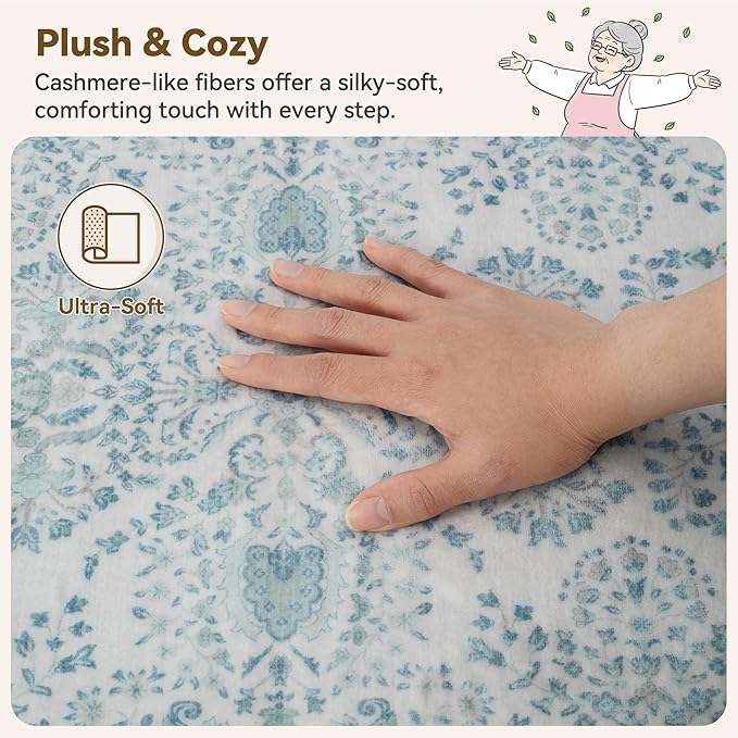 GRANNY SAYS Boho Bathroom Rugs 26"x 18" Non-Slip, Quick Dry & Washable, Vintage Bath Rug, Distressed Farmhouse Plush Velvet Bath Mat, Absorbent for Shower Toilet Sink, Pet Friendly - Vintage Blue