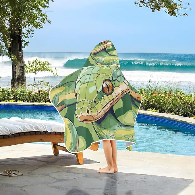 Green Snakes Kids Beach Towels with Hood for 3-10 Years, Girls Boys Bath Towel Poncho Hooded Towel Wrap, Bathroom, Pool Swim Towels 23.5x50 in