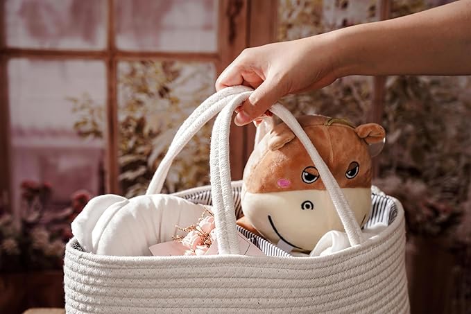 JUPPE Custom Baby Shower Basket, Personzlized Basket with Baby Name, Baby Boy Girl Storage Organizer Cotton Rope Nursery Decor Newborn Gift (style 1) (Style 2)