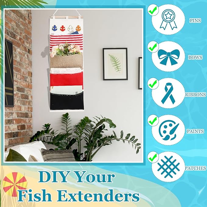 Fish Extender Cruise Gift Hanging Organizer with 4 Pockets and Iron on Anchor Patch Cabin Door Storage Bag 2026 Fe for Cruise Essentials Exchange Gift Pixie Dusting(Orange,White,Red,Blue)