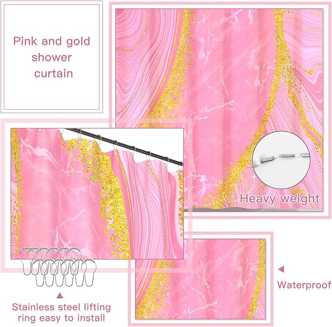 25PCS Bathroom Accessory Set, Pink Bathroom Set with Large-Capacity 4 Gallon Trash Can,Bathroom Rugs Set, Waterproof Shower Curtain, Toilet Brush, Toothbrush Holder & Soap Dispenser