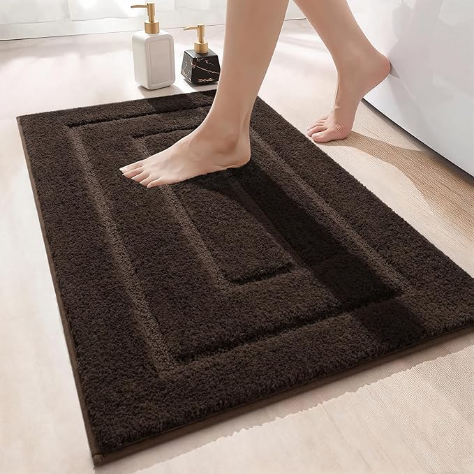 HOMORE Brown Bathroom Rug 24x36 Inch Soft Absorbent Microfiber Bathroom Runner Rug, Washable Bath Runners Rugs for Bathrooms Non Slip Bath Rugs for Shower Tub