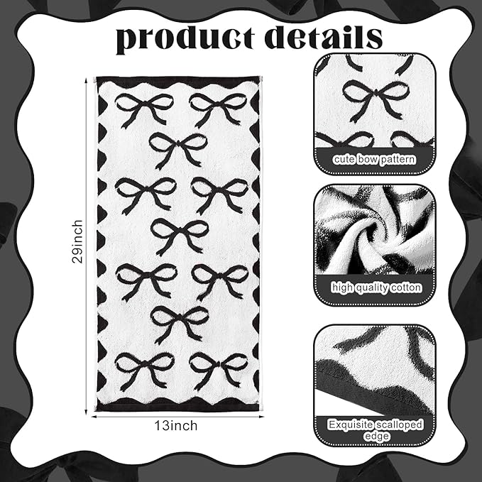 4 Pcs Black Bow Hand Towels for Bathroom 13 x 29'' Soft 100% Cotton Coquette Face Towel Valentine's Day Kitchen Decor Absorbent Preppy Bathroom Decor Bridal Shower Wedding Gift