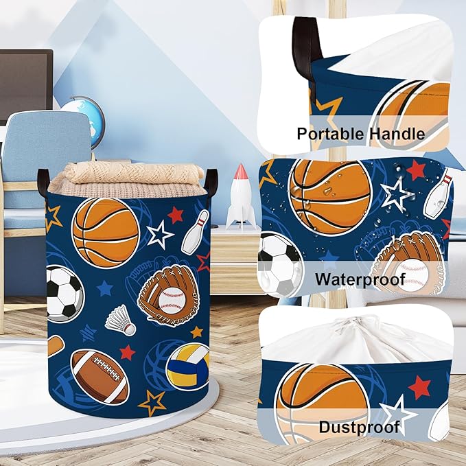 Clastyle Cartoon Sport Ball Laundry Basket Kids Clothes Book Storage Basket Gift Toy Box for Bedroom Decor,Football,36x45 cm