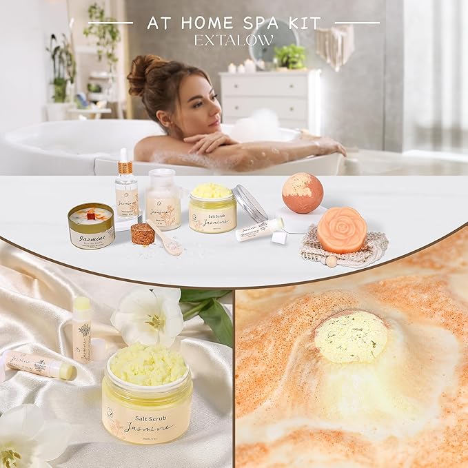Spa Gifts for Women Valentines Day Gifts Jasmine Bath Gift Baskets Relaxing Self Care Gift for Mom Girlfriend Sister Wife Auntie Home Bath Care Package Thank You Birthday Gift Friendship