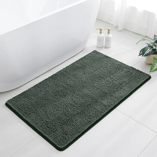 Hunter Green Bathroom Rugs 30"x50" - Large Plush Chenille Non-Slip Runner Bath Mat - Absorbent, Washable, Soft Decor for Shower, Sink, Tub, Floor, Home Accessories