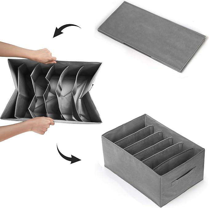Nicunom 6 Pack Wardrobe Clothes Organizer, 6 Grids Large Clothes Closet Organizer and Storage, Divided Clothing Storage Boxes Bins Closet Drawer Organizer for Jeans T-shirt Pants Sweater