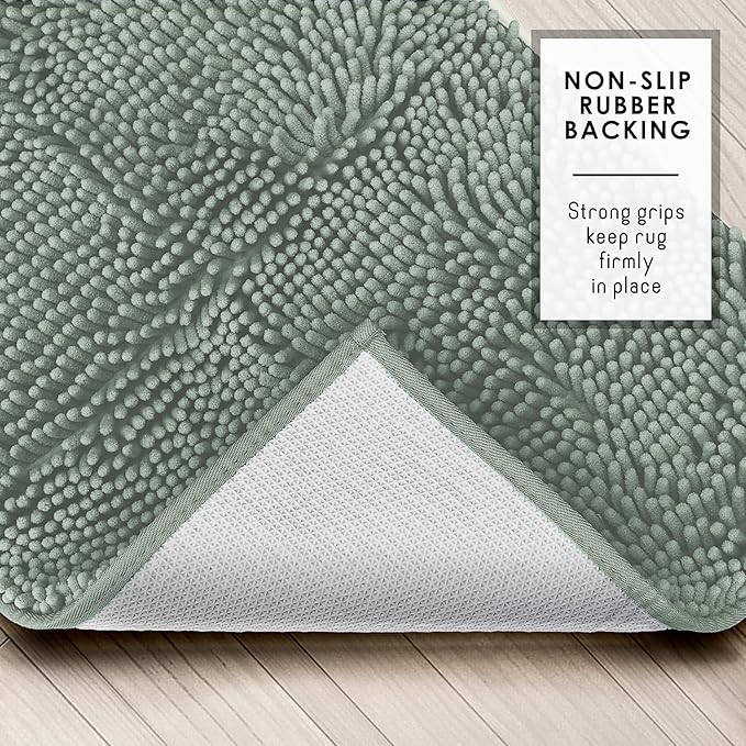 Hearth & Harbor Bathroom Rugs, Chenille Bath Mat - Machine Washable Bath Mats for Bathroom Non-Slip Backing Rubber, Quick Dry Bathroom Mat, 17 x 24 - Ice Green