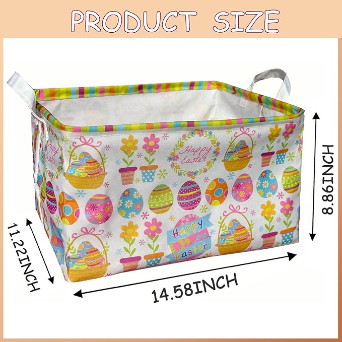 Easter Storage Basket, Egg Pattern Basket for Gifts Cute Foldable Waterproof Collapsible Organizer with Handles for Home Closets Shelf Offices,Bedrooms,Dorm Toy Storage