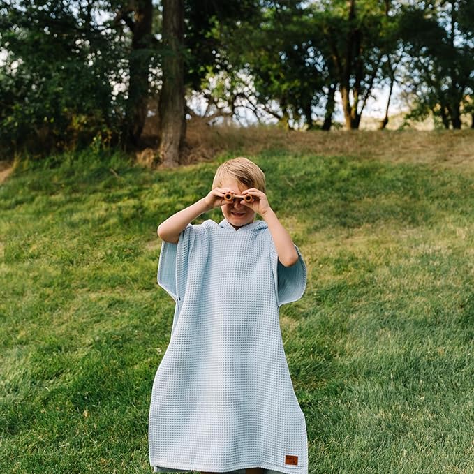 Jade&Kai Hooded Towel for Kids | Snaps into a Poncho | Organic Cotton Waffle | Lightweight and Absorbent | Bath, Beach, and Pool | Multiple Colors | (Large (6-10 Yrs), June Breeze)