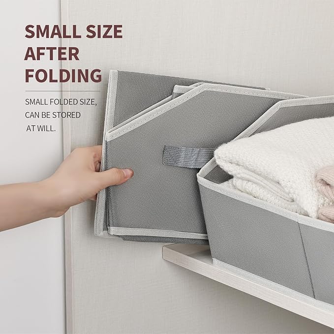 Closet Baskets for Shelves Trapezoid - Decorative Storage Baskets with Handle, Closet Bins for Organization, Shelf Storage Bins for Clothes, Books, Home, Office, 10 Pack, Grey