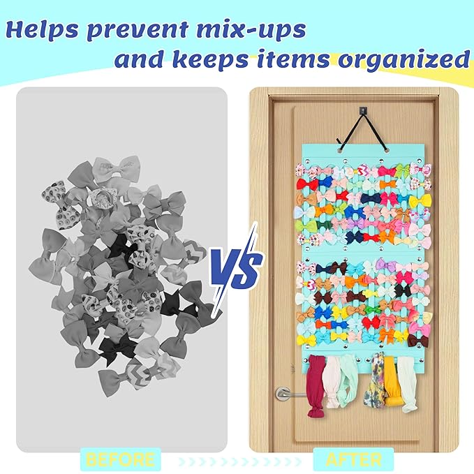 PACMAXI Baby Girl Hair Bows Holder, Hair Clips Storage Hanger For Ribbons, Hair Bows Organizer, Baby Hair Clip Storage Display Sturdy Stand, Wall Hanging for Girl Room (Mint Green 2, Small)