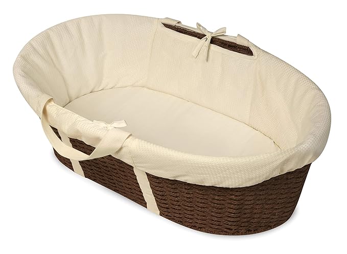 Badger Basket Woven Moses Changing Basket - Portable Baby Diaper Station with Pad, Liner, and Cover - Lightweight Newborn Changing Basket for Home or Travel - Espresso/Ecru