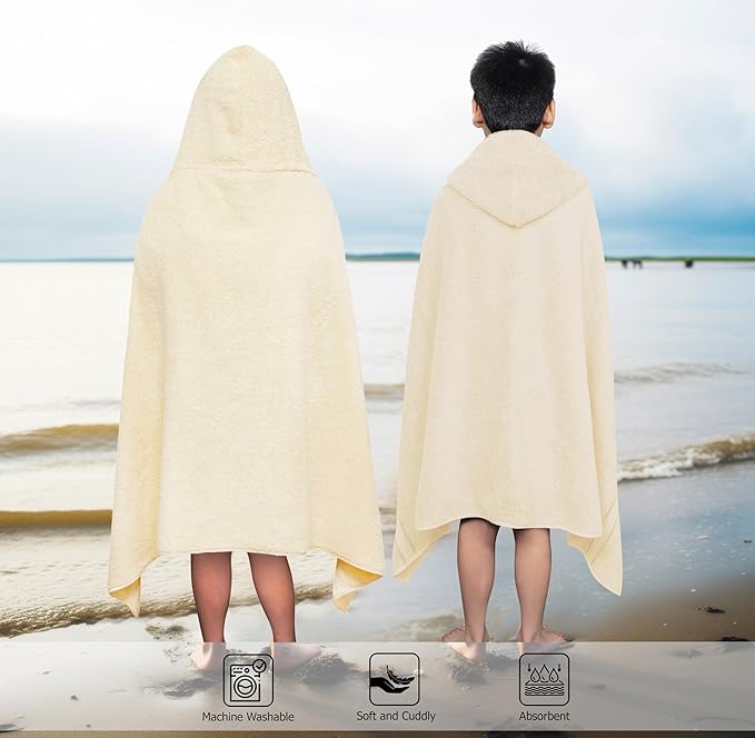 ORIGINAL KIDS Hooded Bath Towel Wrap - Ultra Soft 100% Cotton Terry Large Oversized Hooded Kids Towel - Toddler Big Kid Shower Pool Beach Towel - Absorbent Quick Dry Easy Care Gift - 30 x 54 - Ivory