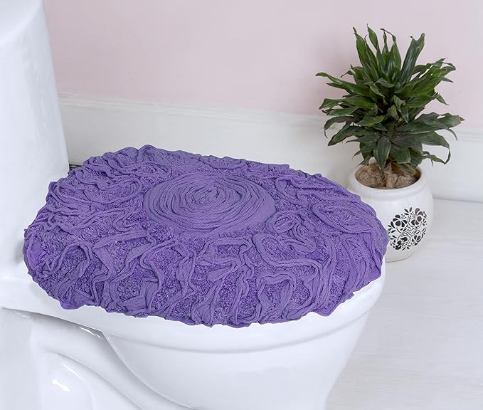 Home Weavers Bell Flower Toilet Lid Cover – 18"x18", 100% Cotton Tufted, Soft & Absorbent, Non-Slip, Machine Washable Bathroom Seat Cover, Purple