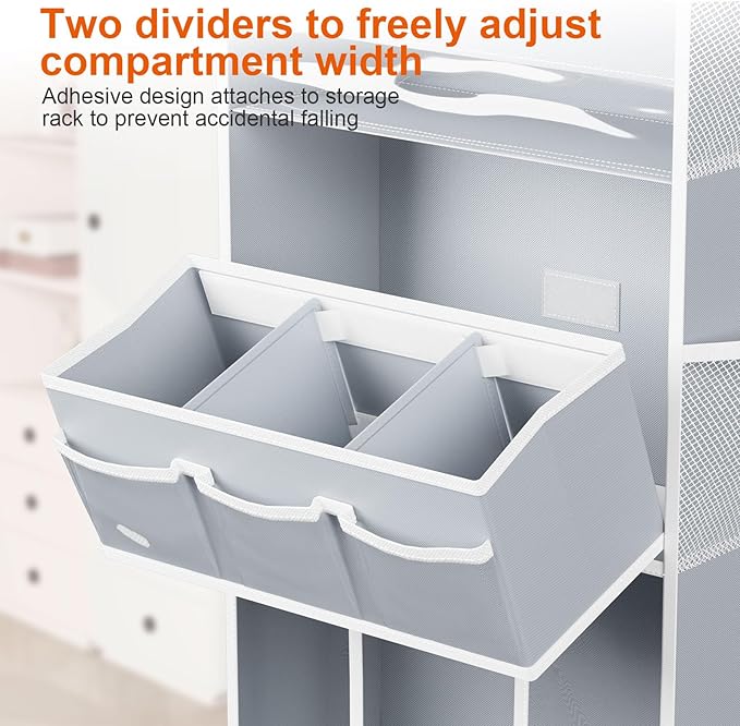 OneDream Over the Door Organizer for Nursery, 5-Tier Baby Clothes Organizer with Removable Storage Caddy, Hanging Behind Door Storage with Clear Pockets and Side Mesh Compartments, Grey