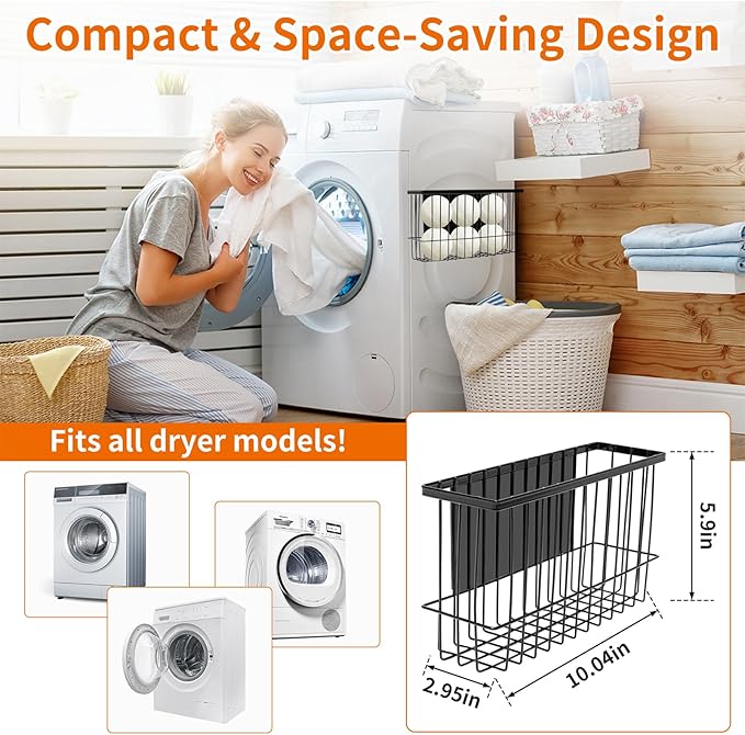 Magnetic Dryer Ball Holder for Laundry Room, Magnetic Lint Bin Basket Organization Storage, Iron Built-in Magnet Dryer Ball Basket Fridge Container for Laundry Room Storage Organizer