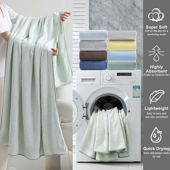 4 Piece Bath Towel Set 35"x70"Oversized Bath Towel for Bathroom Ultra Soft Fluffy Extra Large Bath Sheet Luxury Premium Bathroom Towel Highly Absorbent Quick Dry Shower Towel for Hotel Spa,Green White