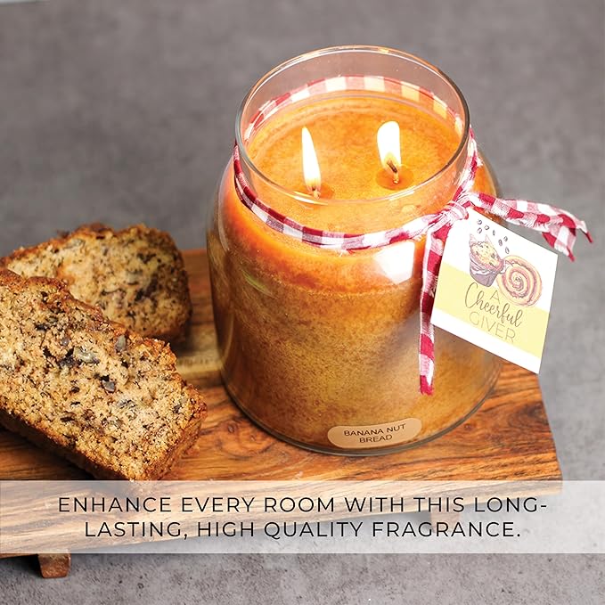 A Cheerful Giver - Banana Nut Bread - 34oz Papa Scented Candle Jar with Lid - Keepers of the Light - 155 Hours of Burn Time, Gift for Women, Brown