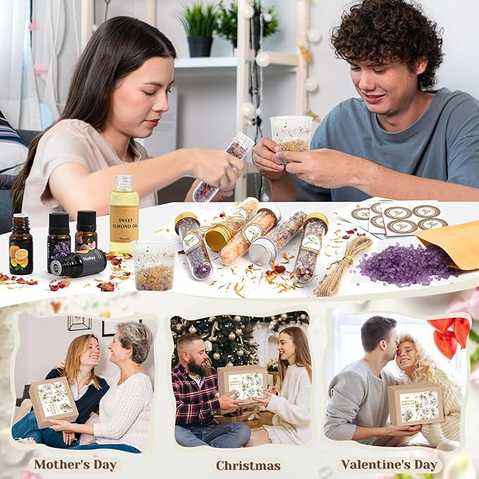 Bath Salts Making Kit- 31PCS DIY Bath Salts Making Kit, Make Your Own Sea Bath Salt, Relaxation Gifts for Women, Lavender, Rose, Body Care Spa Set, Organic Salt Scrubs Gifts for Women & Men