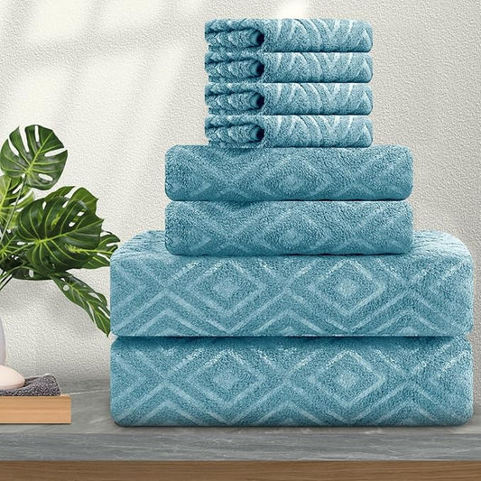 8 Piece Extra Large Bath Towels Set,2 Oversized Bath Towels(35"x70"), 2 Hand Towels,4 Washcloths Ultra Soft and Absorbent Towels for Bathroom, Quick Dry Towel for Gym Hotel Camp Pool Turquoise