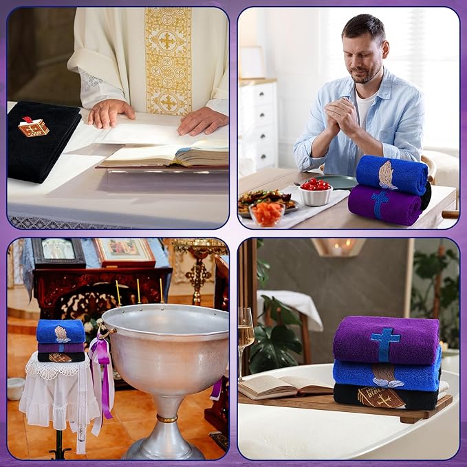 3 Pcs Easter Pastor Hand Towels, Christian Embroidered Religious Cross Cotton Towels 13.78 x 29.53 Inch, Soft Absorbent Bathroom Clergy Dove Gift for Easter Father's Day