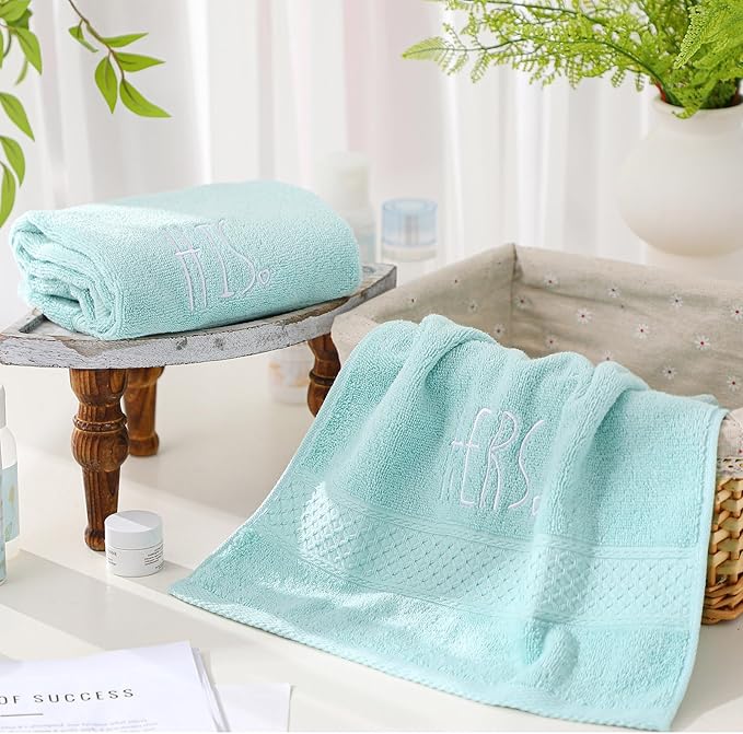 2 Pcs His and Hers Hand Towels 100% Cotton Embroidered Bathroom Towel Wedding Gift for Valentine's Day Couple, Anniversary Bathroom Decor 29 x 13 Inch
