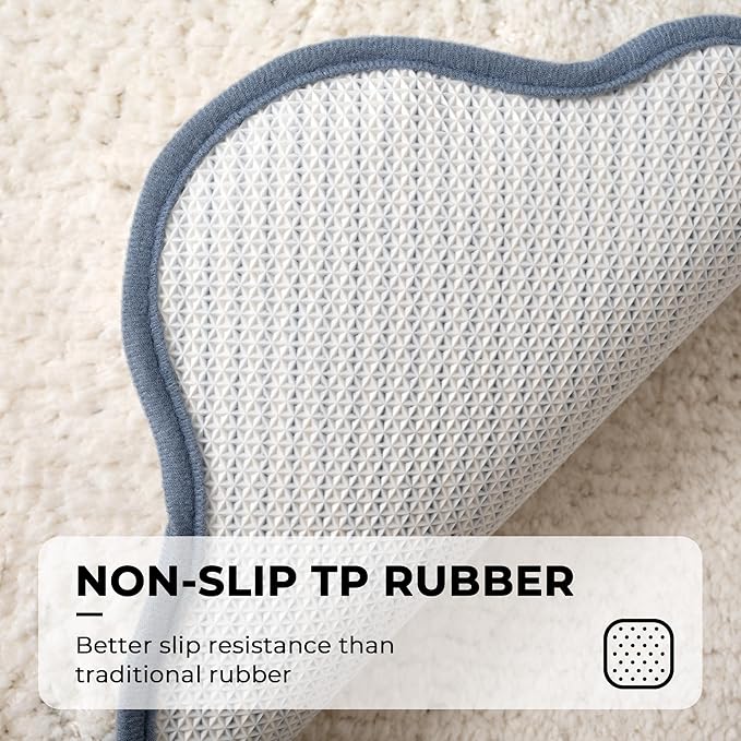 GRANNY SAYS Waved Deep Blue Bathroom Rugs, 32" x 20", Non-Slip Bath Mats for Bathroom, Plush Shag Absorbent Microfiber Ultra Soft Scalloped Bath Mat, Cute Washable Rug for Tub, Shower, Bedroom