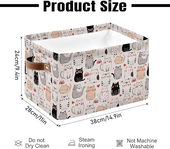 Cute Cat Large Collapsible Storage Baskets for Organizing Shelves with Handles, Decorative Storage Cube Bin for Organizing Clothes Toy Nursery