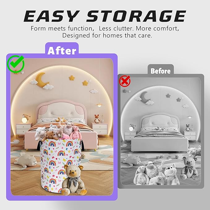 Rainbow Butterfly Laundry Basket Cartoon Oxford Cloth Laundry Hamper Funny With Handle Foldable Portable Clothes Storage Basket 18.9 X 16.5 In Storage Bag For Laundry Room/Bathroom/Bedroom/Dormitories