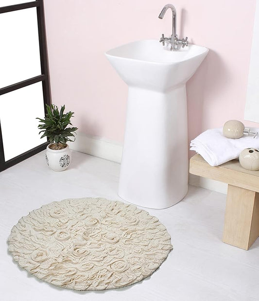 Home Weavers Bell Flower Collection 100% Cotton Tufted Bath Rugs, Extra Soft and Absorbent Bath Rugs, Non-Slip Bath Mats, Machine Washable, Bath Mats for Bathroom Floor and Tub, 22" Round, Ivory